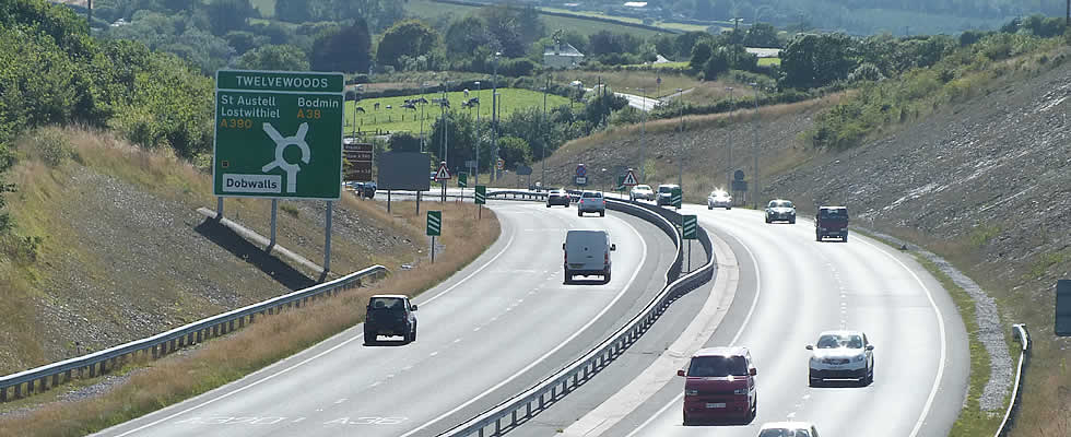 Dual Carriageway near Dobwalls on your journey by car to St Austell Bay in the south west